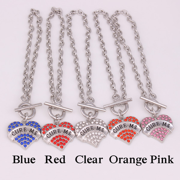 Trendy Rhodium Plated With Sparkling Crystals CURE MS Heart Love Charm Bracelet Link Chain Drop Shipping