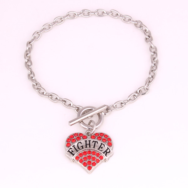 Hot Selling Rhodium Plated Zinc Studded With Sparkling Crystals FIGHTER Heart Shape Pendant Bracelet Jewelry Gift