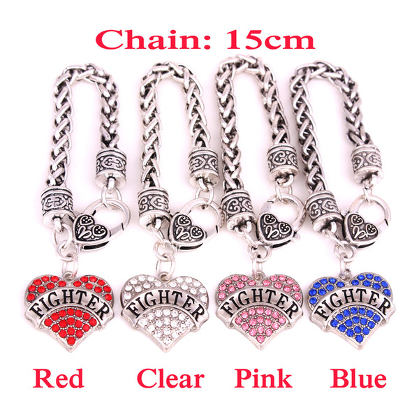 FIGHTER Fashion Heart Love Rhodium Plated With Sparkling Crystals Charm Lobster-Claw-Clasps Bracelets For Woman Jewelry Gift