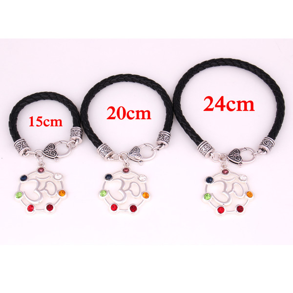 15CM/20CM/24CM Length Seven Chakra Colorful Crystals Symbol Hollow Religious Charm Yoga Yogi Pendant Rope Chain Bracelet