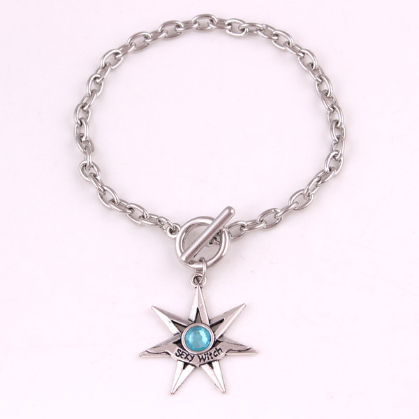 Drop Shipping Sexy Witch Crystal Pointed Star Silver Wiccan Witch Diva Gift Link Chain Pendant Bracelet