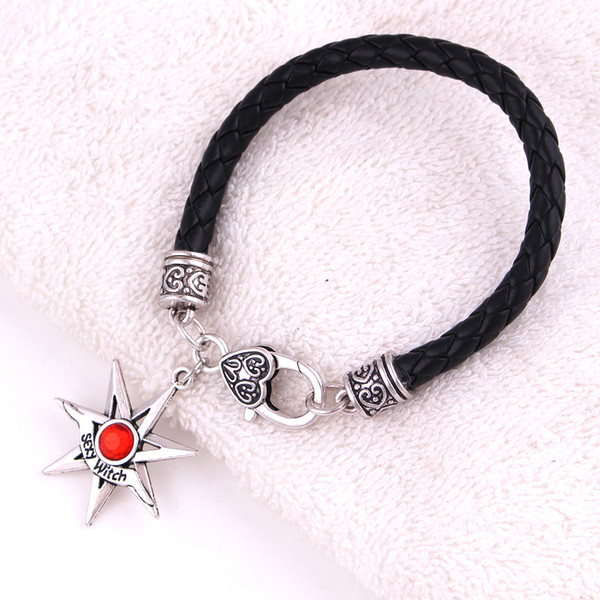 New Arrival Sexy Witch Mix Color Star Silver Wiccan Pendant Black Leather Chain Bracelet By Peter Stein Witch Diva Gift