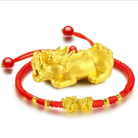 Fashion woven red rope pixiu bracelet transfer luck beads gold plated bracelet