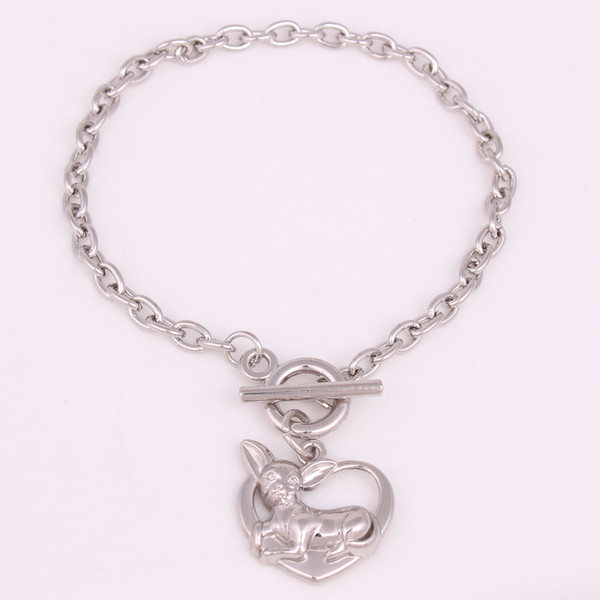 Cute Chihuahua Dog Animal Hollow Heart Charm Toggle-Clasps Bracelet For Women Or Men Jewelry Gift Drop Shipping