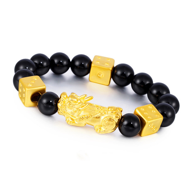 Wholesale new product Feng Shui Obsidian leather rope PiXiu beads bracelets Vietnam Sand gold enamel obsidian bracelet