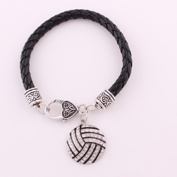 Sporty Style Charm Bracelets Volleyball With Sparkling Crystals Pendant Leather Chain Zinc Alloy Provide Drop Shipping