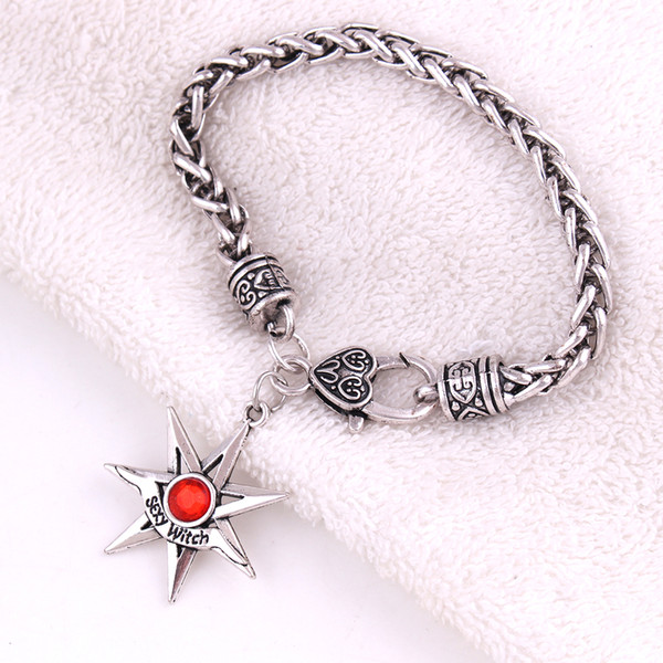 Fashion Sexy Witch Crystal pointed star silver wiccan Witch Diva gift wheat chain Pendant bracelet Jewelry