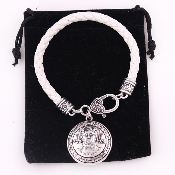 Drop Shipping Archangel METATRON Talisman Tone Silver Solomon Pentacle Pendant Leather Chain Bracelet Gift