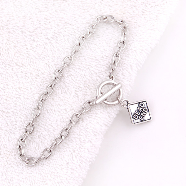 Drop Shipping Letter DEAD END Sign Charm Pendent Link Chain Bracelet Fashion Jewelry