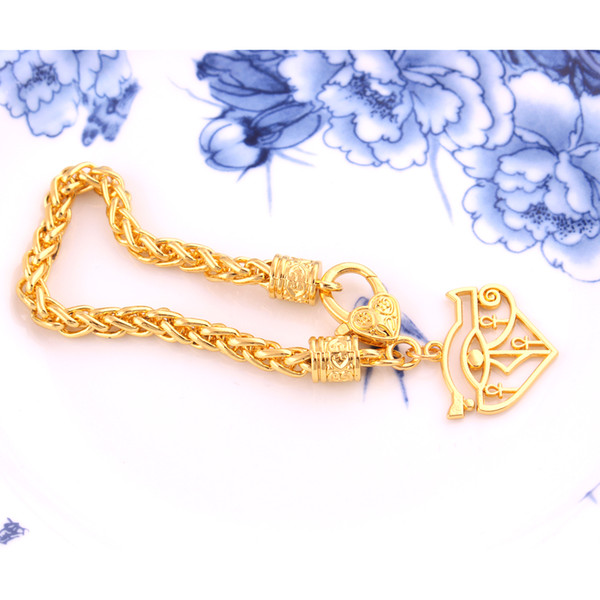 Drop Shipping 5Pcs A Lot Gold Egyptian Eye of Horus Bracelet Hieroglyph Charm Pendant Religious wheat link chain