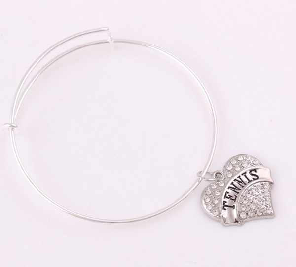 Fashion Type Peach Heart With Crystal Charm TENNIS SOLD TEACHER DANCE NIECE Engraved Letter Bangle