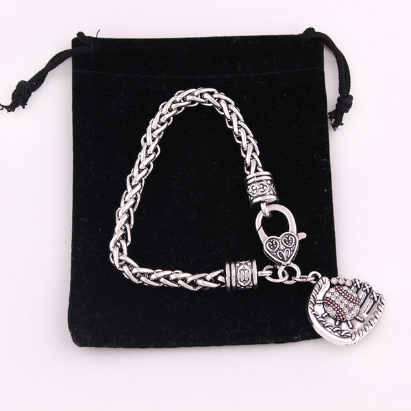 New Arrival Antique Sliver Plated Studded With Sparkling Crystal BASEBALL Or SOFTBALL And Glove Sporty Charm Wheat Chain Bracelet