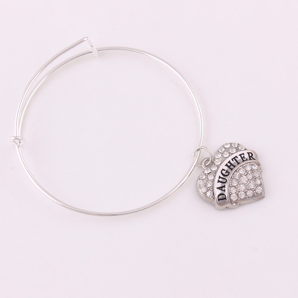 TX0021 Factory direct sales shiny zircon heart shape charm daughter nana mimi bracelet adjustable bangles for girlfriend gift jewelry