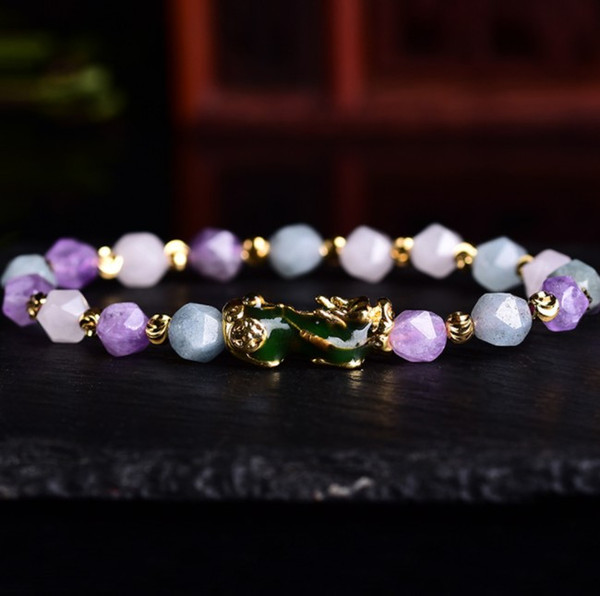 SX001 Fashion new design pixiu bracelet natural amethyst Pi Xiu PiYao Bracelet change color pixiu bracelet natural beads charm women jewelry