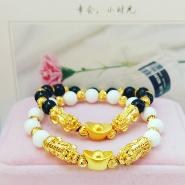 BXZ003 Fashion new design models black and white pixiu bracelet version of the couple bracelets Pi Xiu Pi Yao gold plated adjustable jewelry