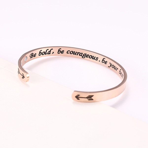 BSS2019080906 Trendy Stainless Steel Lettering Be Bold Be Courageous Be Your Best Cuff Bangle Inspirational Word Magnetic Bracelet for women