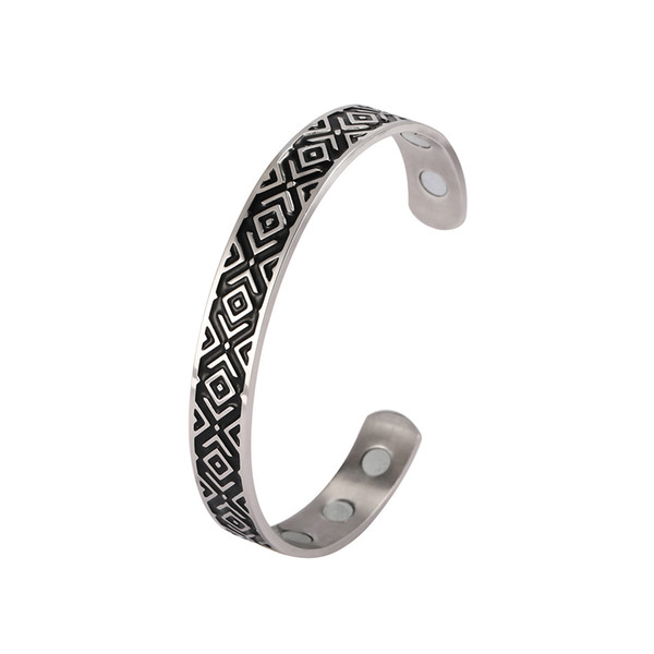 SSB123101 New Design Health Magnetic Amulet Vintage Stainless Steel Runes Viking Adjustable Open Bangle For Men and Women Cuff Bracelet