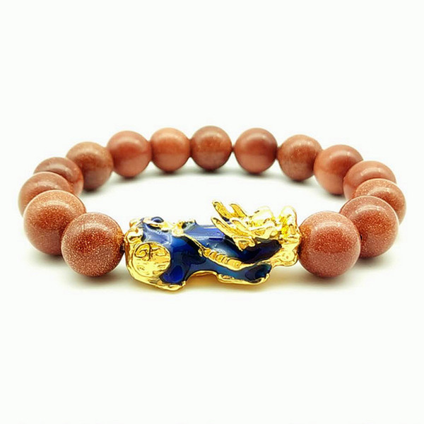 HYSP001 Natural crystal sandstone enamel bracelet Pi Xiu Pi Yao gold fashion lucky hand bracelet animal pixiu bangles adjustable jewelry