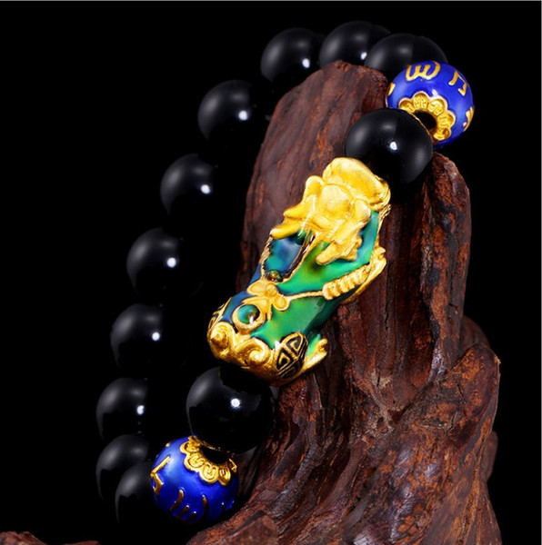 LS001 New natural black agate single circle Pi Xiu Pi Yao bracelet female hand made diy beaded 7 color fashion bracelet adjustable jewelry