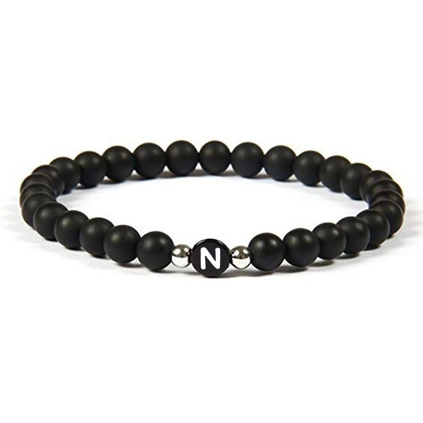HHL002 Factory direct sales fashion new design 26 letter charm bangles natural stone black beads religious bracelet European couple jewelry