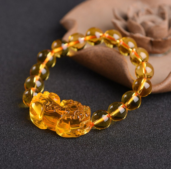 FWSJ001 Citrine pixiu bracelet single circle bracelet natural stone 10-1mm crystal bead male and female couple models jewelry wholesale