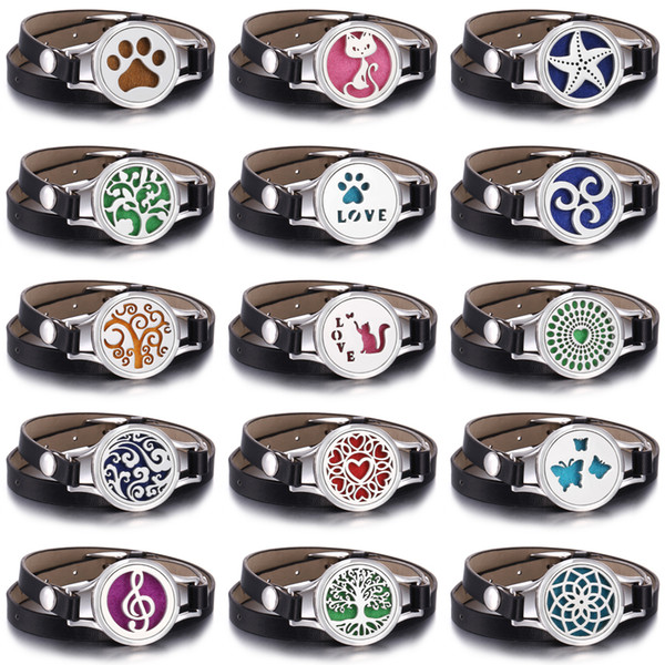 New Tree of Life Aromatherapy Jewelry Essential Oil Diffuser Locket Leather Bracelet Magnet Stainless Steel Perfume Aroma Bracelet