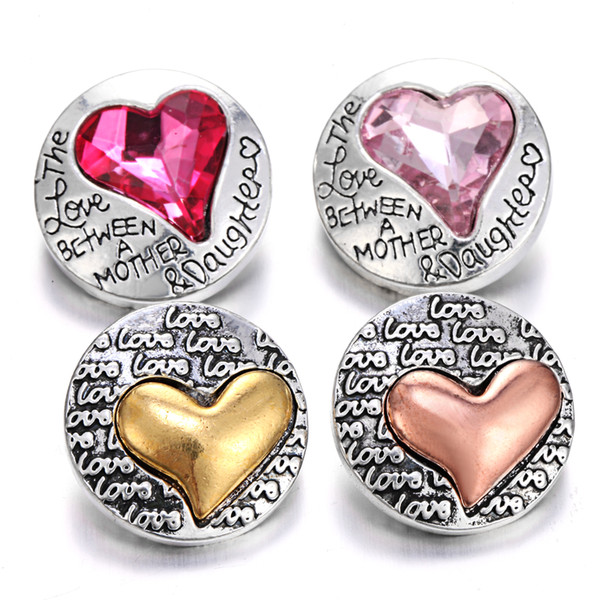 New Snap Button Bracelet Jewelry Rhinestone Metal Love Heart 18mm Snap Buttons Noosa Chunks Jewelry Making Supplier