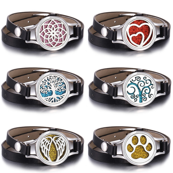 New Aromatherapy Leather Bracelet Jewelry Essential Oil Diffuser Locket Pu Leather Bracelets for Women Men Aromatherapy Bracelet