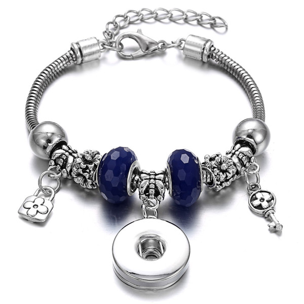 2019 New Handmade Beads Snap Bracelet Silver Lobster Buckle Snake Chain Bangles Beaded Bracelet Fit 18MM Snap Women Jewelry