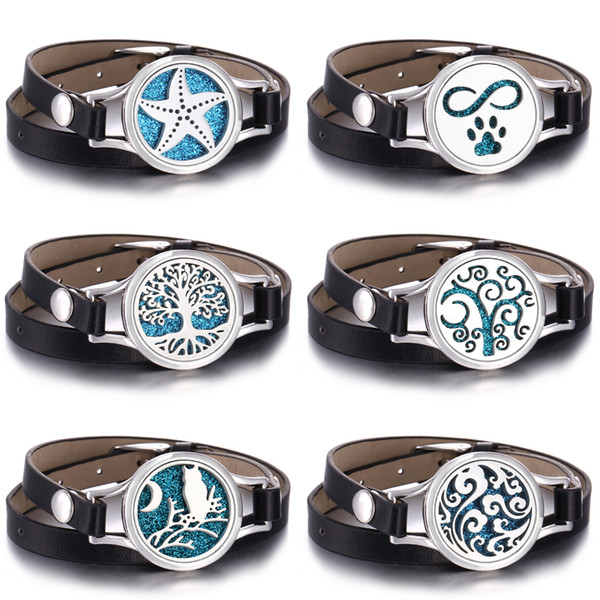 New Aromatherapy Leather Locket Bracelet Stainless Steel Lotus Lockets Essential Oil Diffuser Twist Locket Bracelet Jewelry