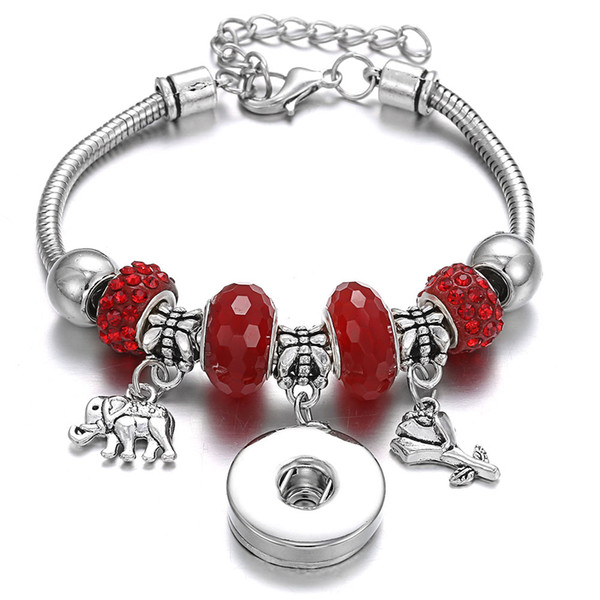 2019 New Snap Bracelet Silver Lobster Buckle Snake Chain Bangles Beads Bangles Fit 18MM Snap Jewelry Women Christmas Bracelet