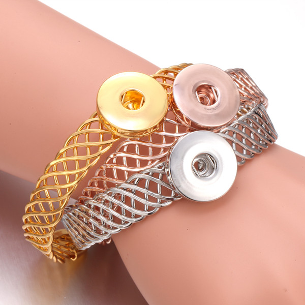 New Interchangeable Jewelry Noosa Bracelet Gold Silver Cuff Bracelet Bangle fit 18mm Snap Buttons Chunks Jewelry