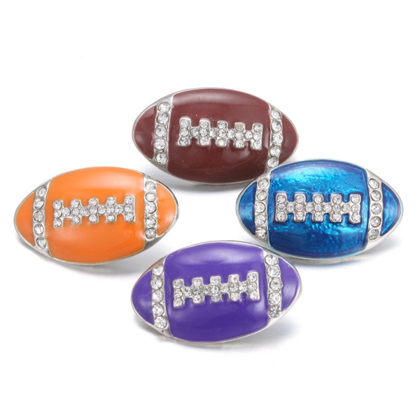 New Snaps Jewelry Sports Crystal Baseball Snap Button with Rhinestone Fit 18mm Snap Bracelet Bangles DIY Accessories