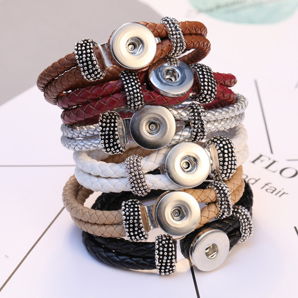 Noosa Leather Bracelets fit 18mm Snap Button Jewelry Braided Leather Snap Bracelet for Women Men Wholesale