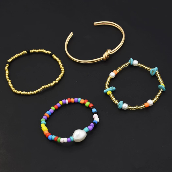 4 pieces / set of alloy ring bracelet beaded jade fashion boho jewelry For Women