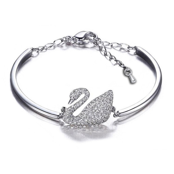 18K Gold Silver Plated Women Bracelet Sucide Swan Charm Crystal Bracelets Bangles Femme Teen Girls Ladies Wedding Jewelry