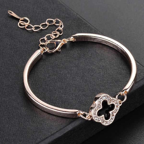 18K Rose Gold Plated Four Leaves SWA Crystal Bracelet Bangles Charm Bracelets for Women Wedding Hand Chain Fashion Jewelry Wholesal Price