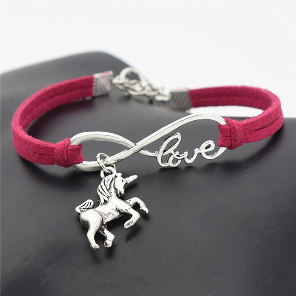 AFSHOR New Vintage Cute Animals Antique Silver Lucky Horse Unicorn Charms Infinity Love Leather Bracelet Bangles for Women Gifts Accessories