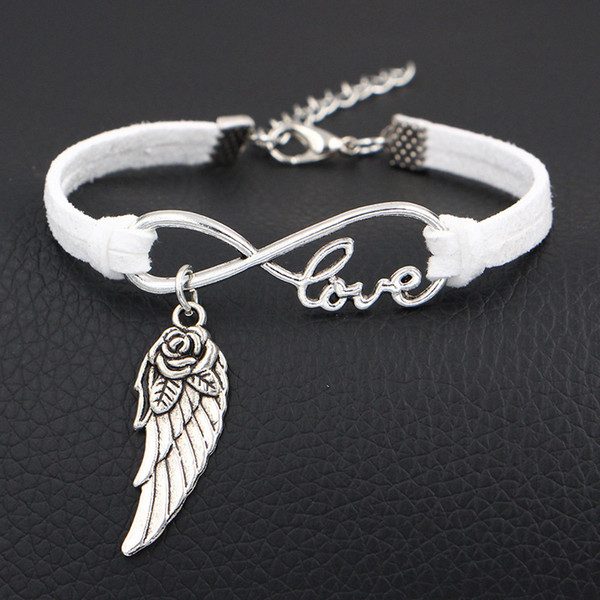 2018 New Good Alloy Infinity Love Flower Wing Bracelet Multilayer White Leather Rope Bangles For Women & Men Friendship Jewelry High Quality