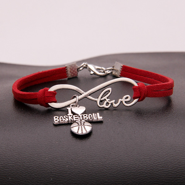 Drop Shipping Unique Gift for Infinity Love I Heart Basketball Charm Bracelet & Bangle Punk Red Leather Suede Jewelry For Women Men Pulseira