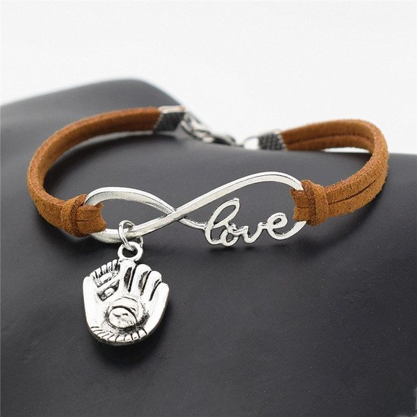 Fashion Multi Layer Infinity Love 3D Baseball Glove Brown Leather Suede Wrap Bracelets & Bangle for Women Men Best Sweet Charm Jewelry Gifts