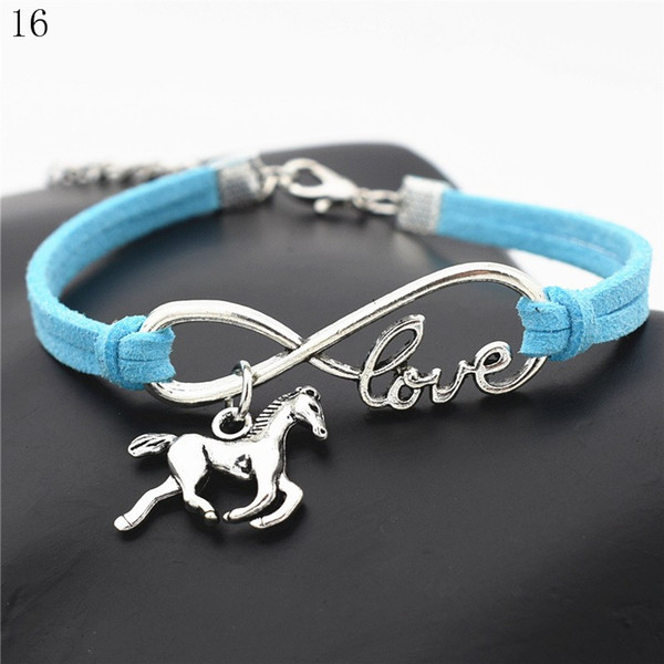 AFSHOR 2018 Europe and America Popular Women's Valentine's Day LOVE Infinity Jewelry Cute Horse Pendant Charm Leather Suede Bracelet Bangle