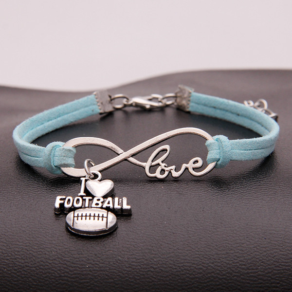 2018 New Fashion Novelty DIY Weave Light Blue Leather Bracelets & Bangles Infinity Love I Heart Football Friendship Men Women Charm Jewelry