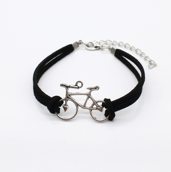 Fashion Bicycle Sign Bracelet & Bangles For Women Men Simple Adjustable Black Leather Silver Bike Bracelet Pulseras Mujer Jewelry Party Gift