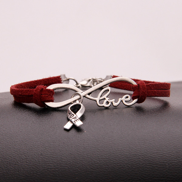 Dark Red Leather Rope Wrap Cuff Jewelry For Women Men Boho Friendship Infinity Love Hope Cancer Sign Bracelets Bangles 2018 New Bijoux Gifts