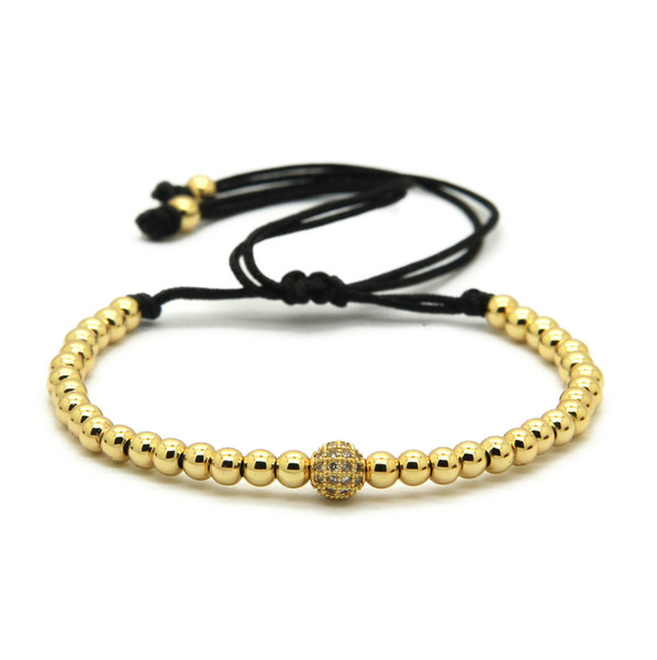 Brand Wholesale 4mm Real Gold, Rose Gold, Platinum &Black Round Beads with Clear Zircons CZ Beads Braiding Macrame Bracelet