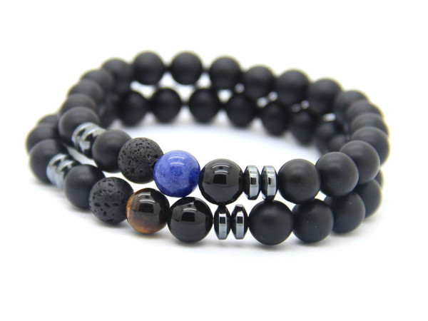 2016 New Design Mens Bracelets Wholesale 8mm Matte Agate Stone Beads Tiger Eye and Blue Veins Lucky Bracelets