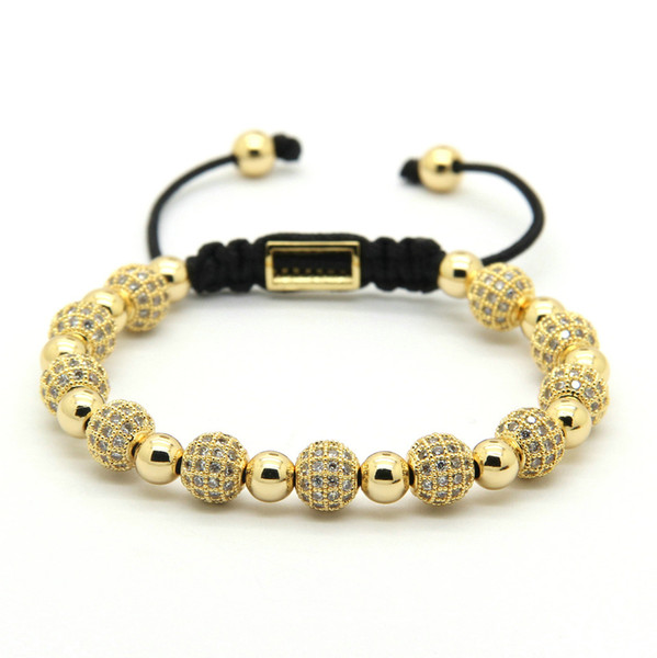 1PCS New Arrival 8mm Gold Plated Round Copper Beads Micro Inlay Zircon Ball Braiding Gift Bracelets