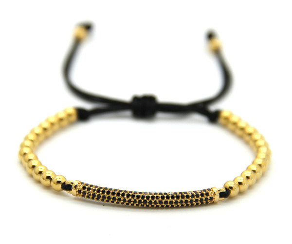 New Fashion Men & Women Jewelry, 4mm Copper Beads Weave Thin Black & Clear Cubic Zirconia Tube Braided Macrame Bracelets