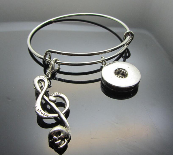 Skeleton Note Snaps Button Charm Bangles Expandable Bracelet Bangles For Women Wiring Noosa Snaps Button Bangles Vintage Silver Jewelry